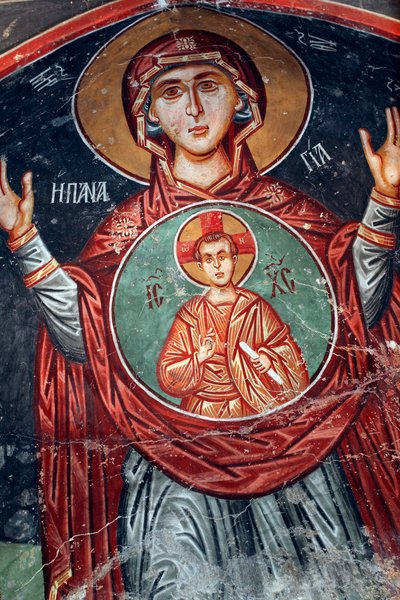 Byzantijns fresco uit de 15e eeuw, de Heilige Maria, Michael Archangel Kerk in Pedoulas, Cyprus door Unknown